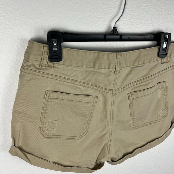 Mossimo | Khaki Womens Distressed Chino Cuffed Mid Rise Cotton Shorts, 4 - Picture 4 of 10